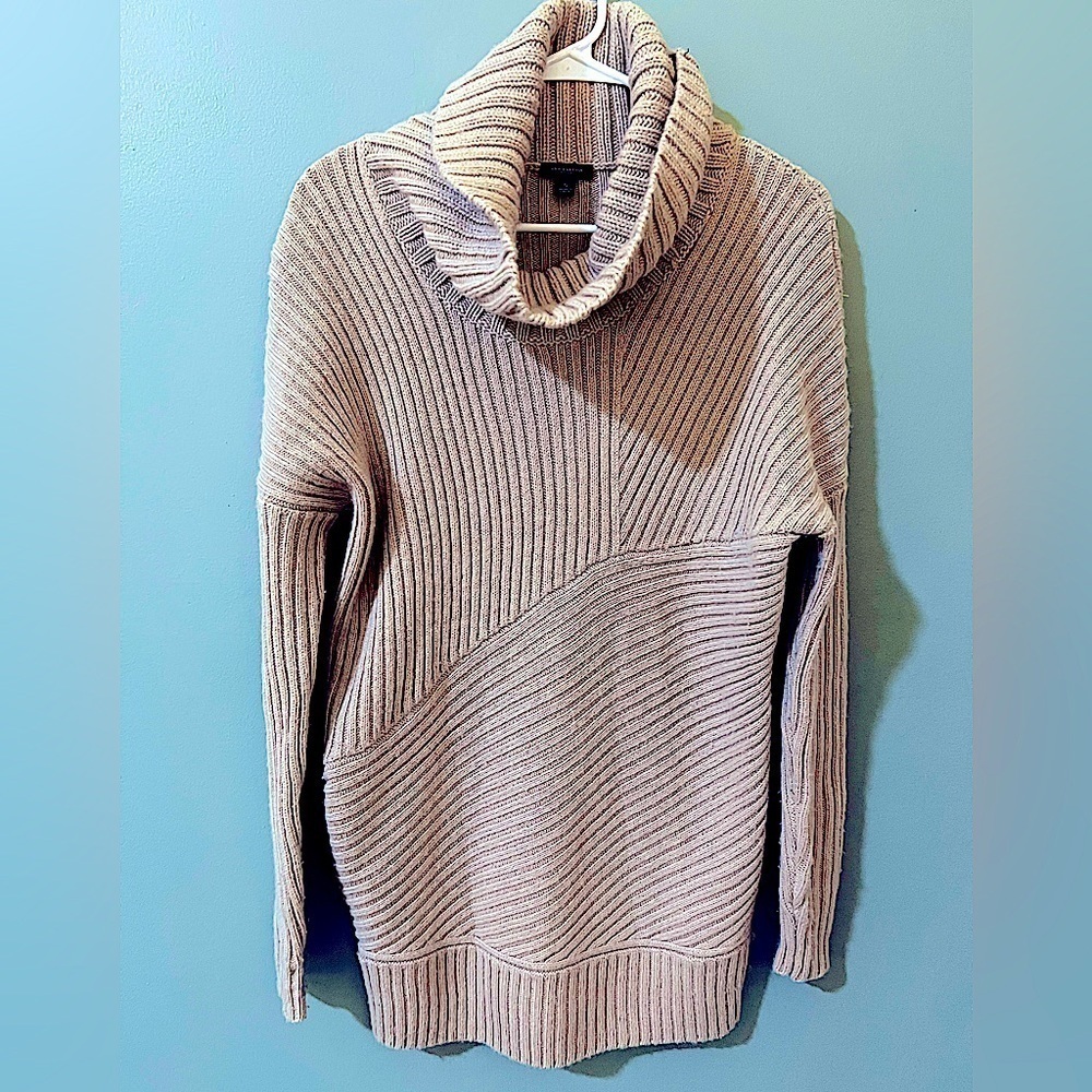 ANN TAYLOR Cozy Warm camel color Cowl Neck Tunic Sweater Women small Alpaca Wool